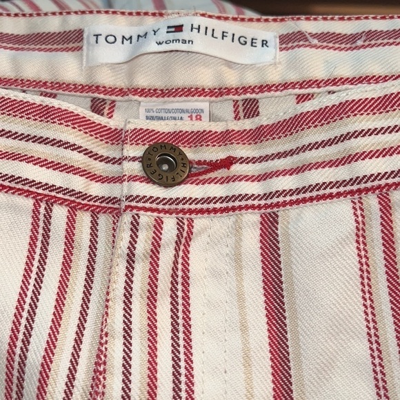 Tommy Hilfiger ivory red 5 pocket wide leg high rise 100% cotton pants Sz 18 - Picture 7 of 9